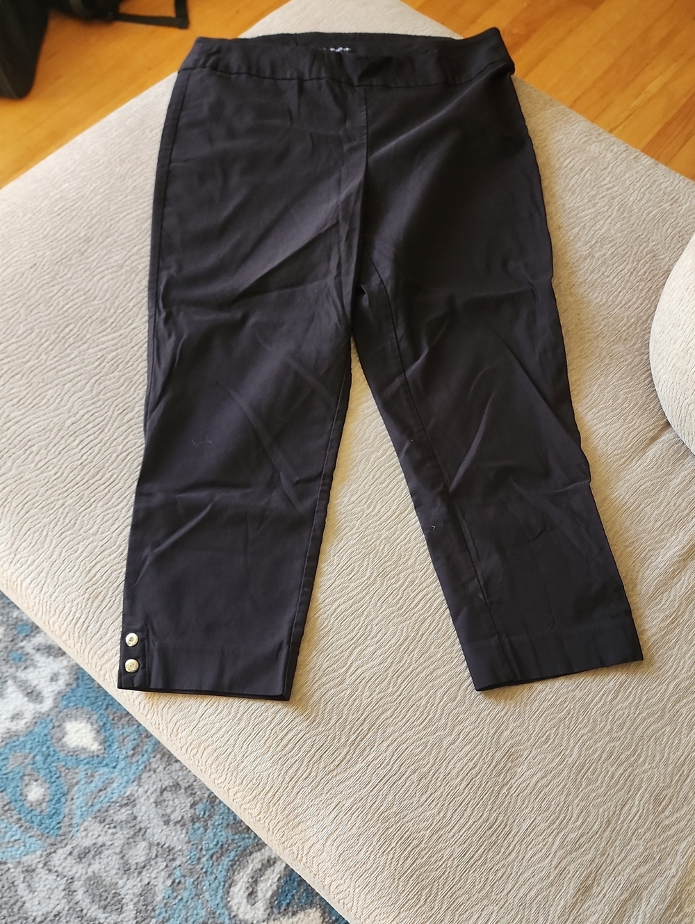 Counterparts Black Stretch Capri Pants with Hem Button Tab